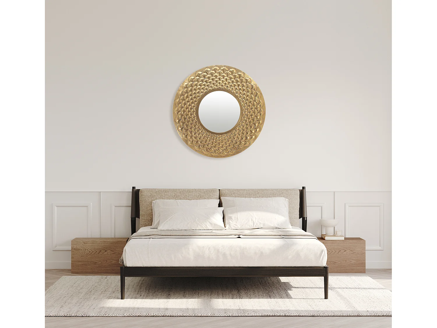 Miroir rond métal doré 81cm