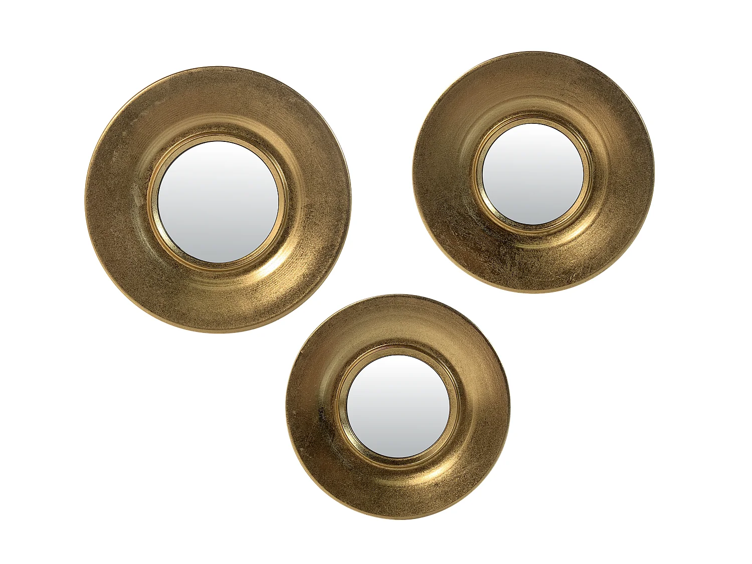 Lot de 3 miroirs métal doré ronds 30/26/24cm