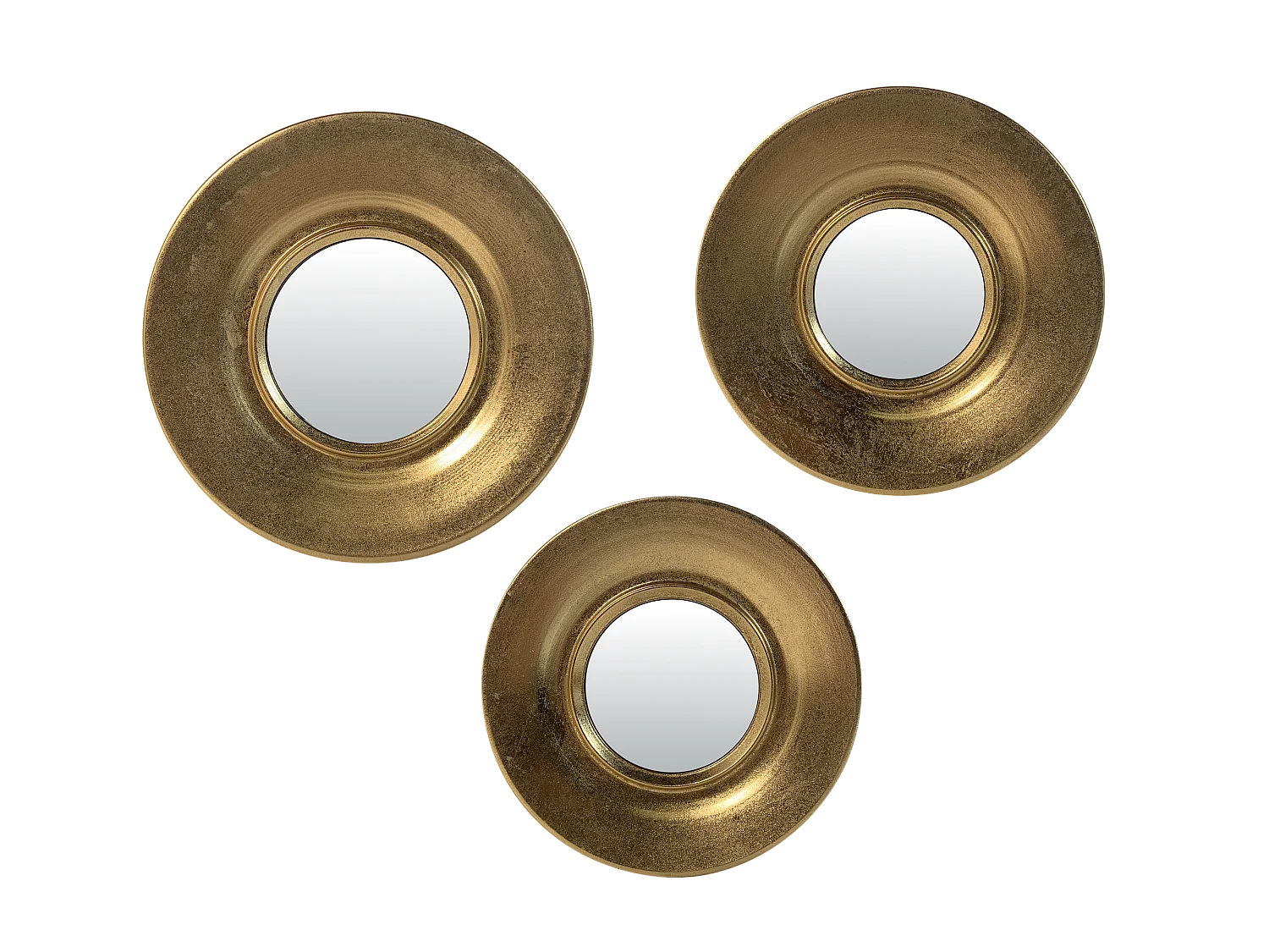 Lot de 3 miroirs métal doré ronds 30/26/24cm