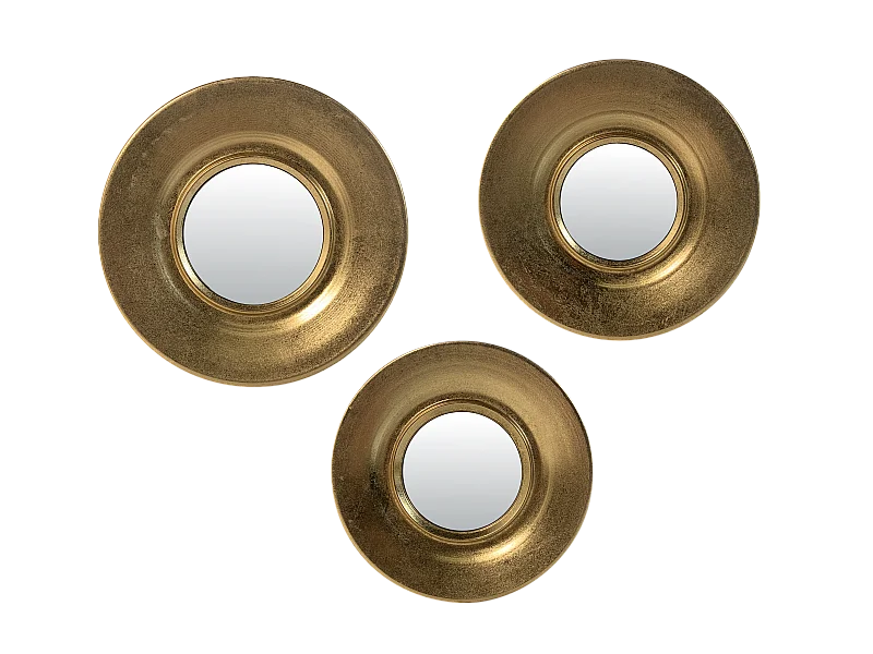Lot de 3 miroirs métal doré ronds 30/26/24cm