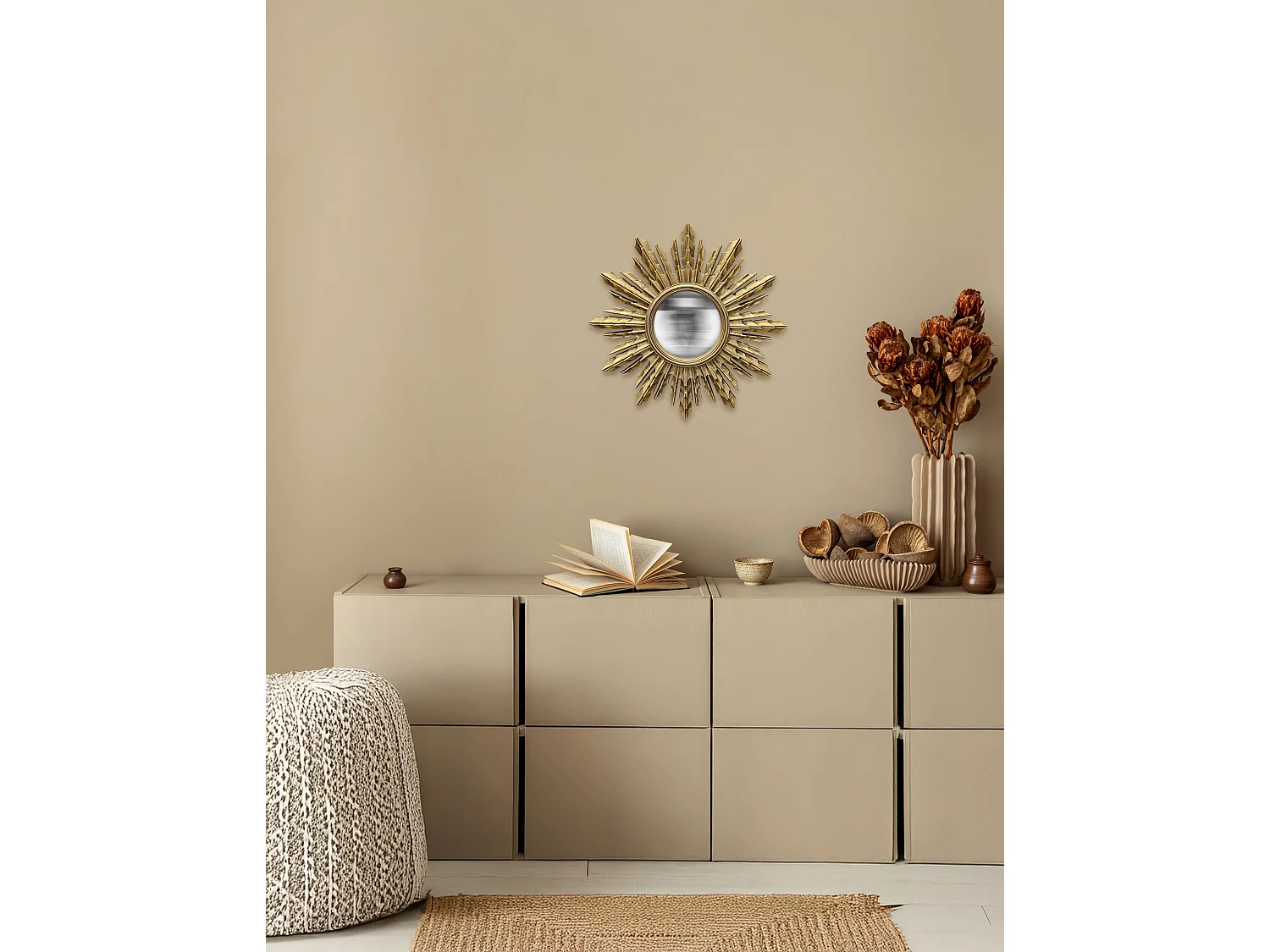 Miroir soleil convexe doré 31.3cm