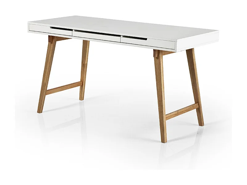 Bureau blanc mat avec piètement en bois massif - L120 x H78 x P40 cm