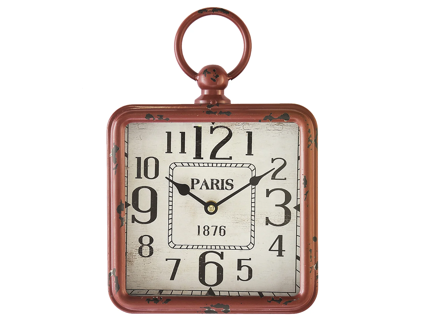 Petite horloge carrée métal rouge 20x26cm