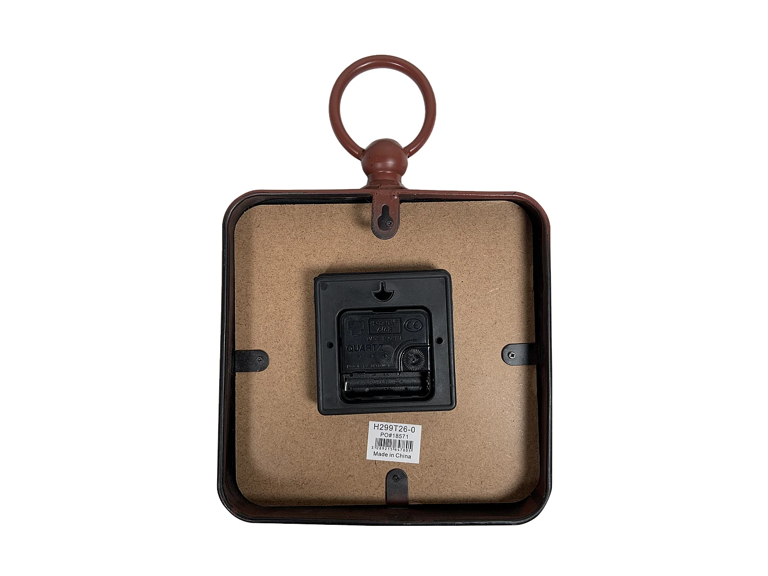 Petite horloge carrée métal rouge 20x26cm