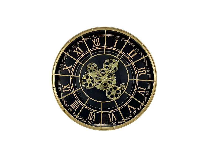 Horloge métal noir doré rivets 48cm