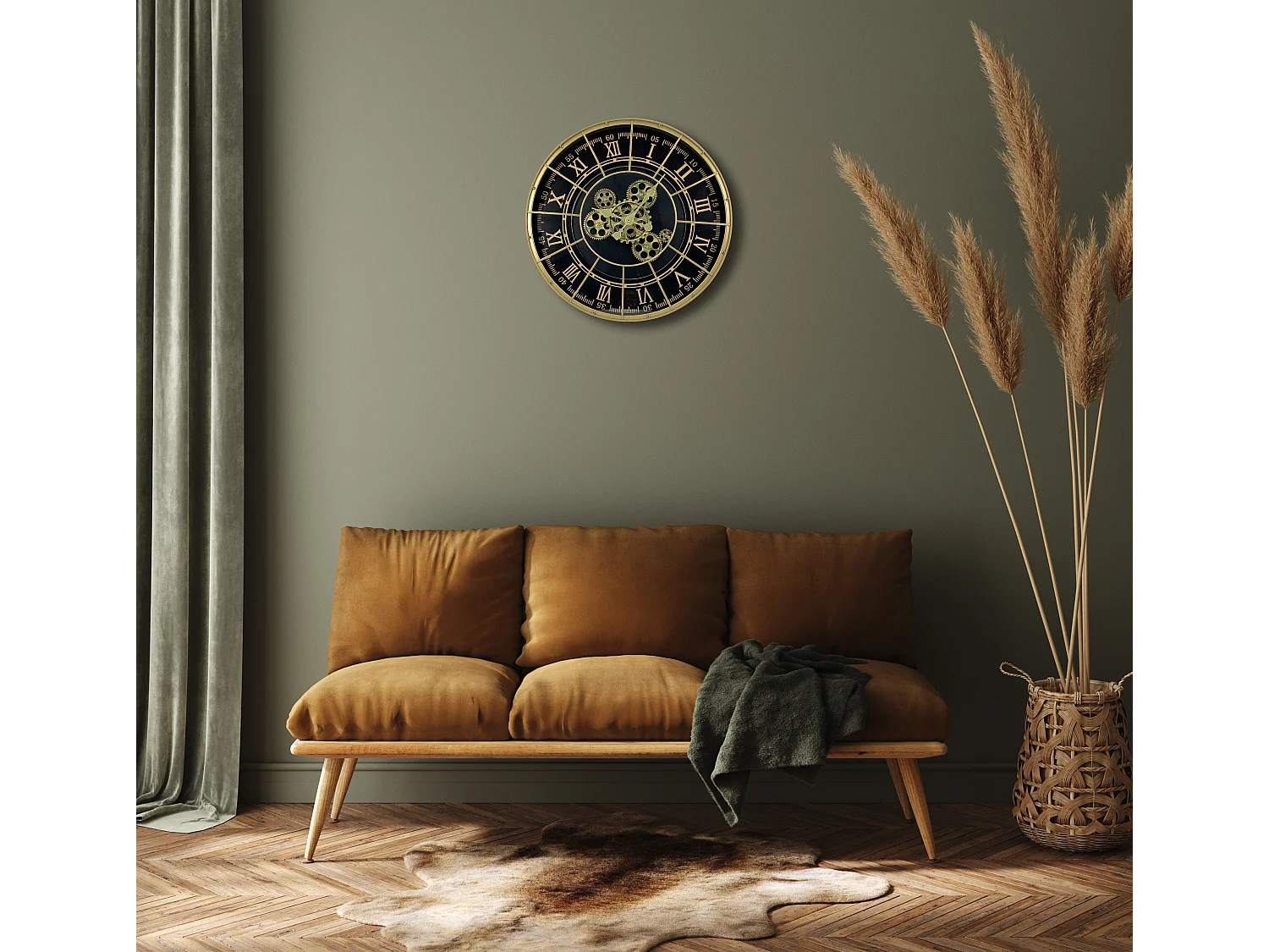 Horloge métal noir doré rivets 48cm