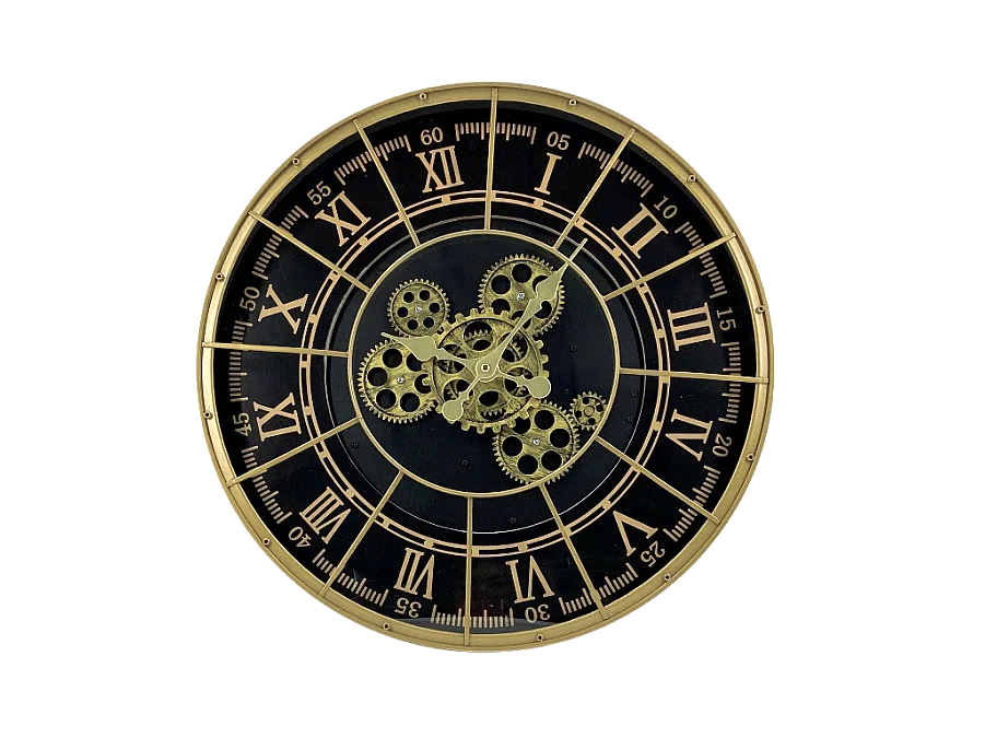 Horloge métal noir doré rivets 48cm