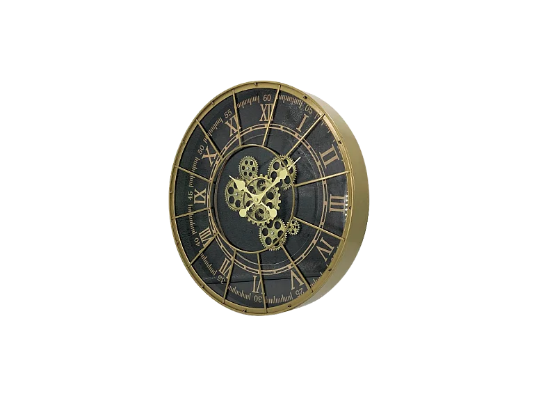 Horloge métal noir doré rivets 48cm