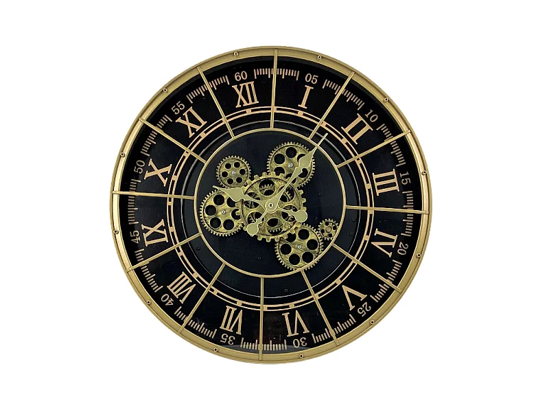 Horloge métal noir doré rivets 48cm