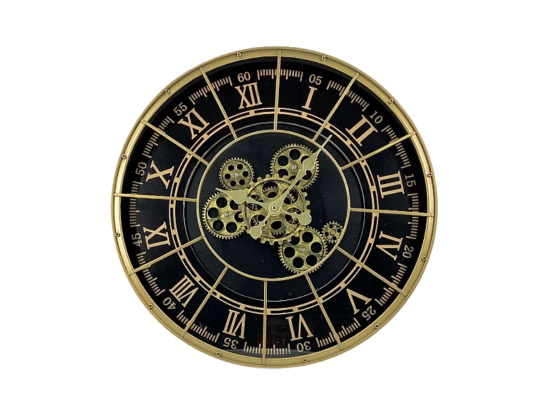 Horloge métal noir doré rivets 48cm