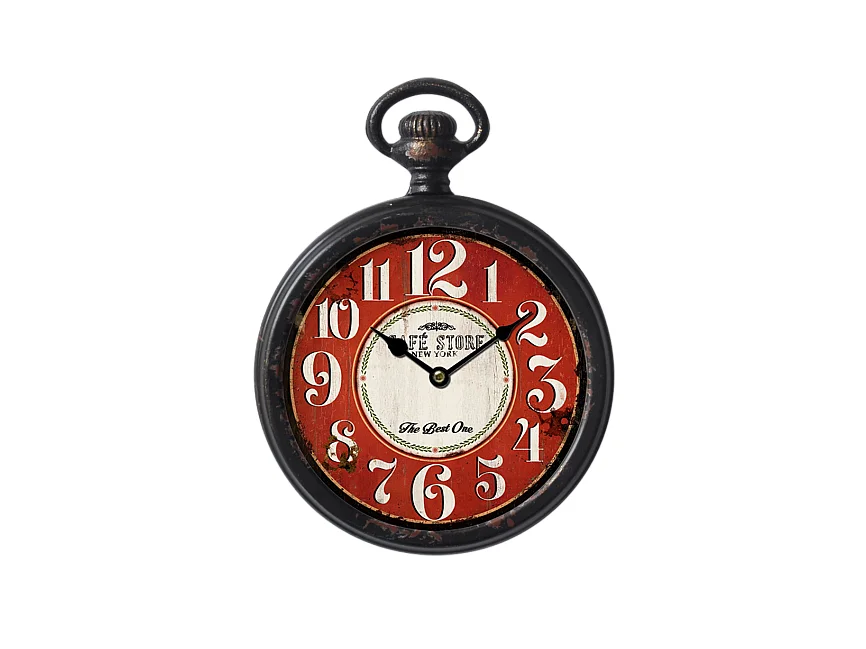 Horloge ronde métal rouge 28x22cm