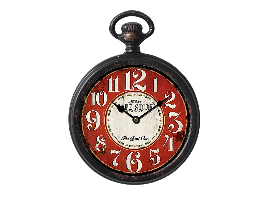 Horloge ronde métal rouge 28x22cm