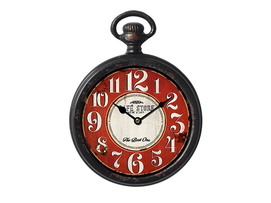 Horloge ronde métal rouge 28x22cm