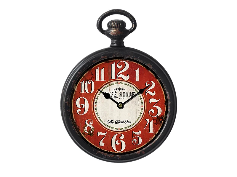 Horloge ronde métal rouge 28x22cm