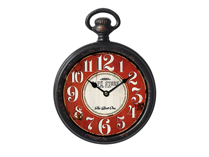 Horloge ronde métal rouge 28x22cm