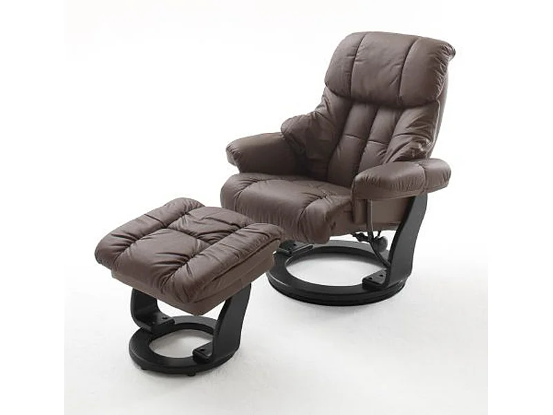 Fauteuil relax en cuir marron et noir avec tabouret - 90 x 104 x 91 cm