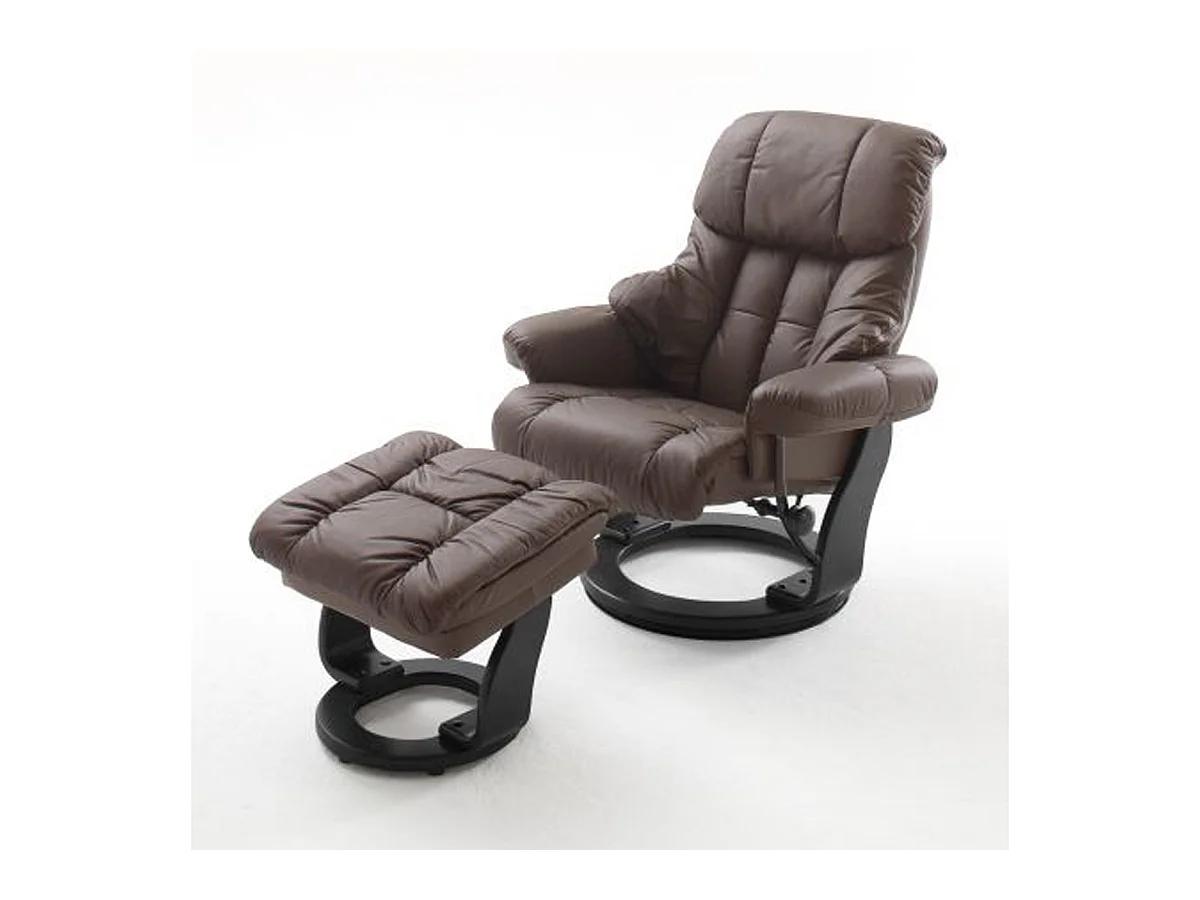 Fauteuil relax en cuir marron et noir avec tabouret - 90 x 104 x 91 cm