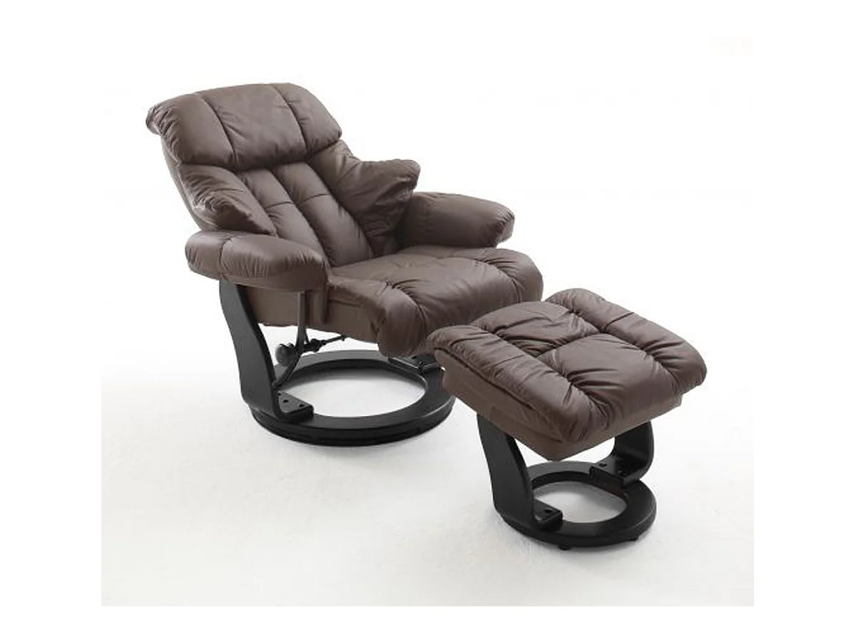 Fauteuil relax en cuir marron et noir avec tabouret - 90 x 104 x 91 cm