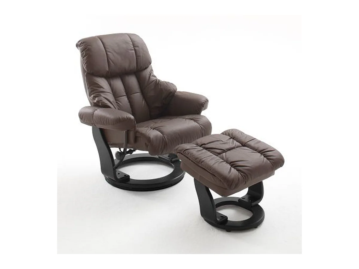 Fauteuil relax en cuir marron et noir avec tabouret - 90 x 104 x 91 cm