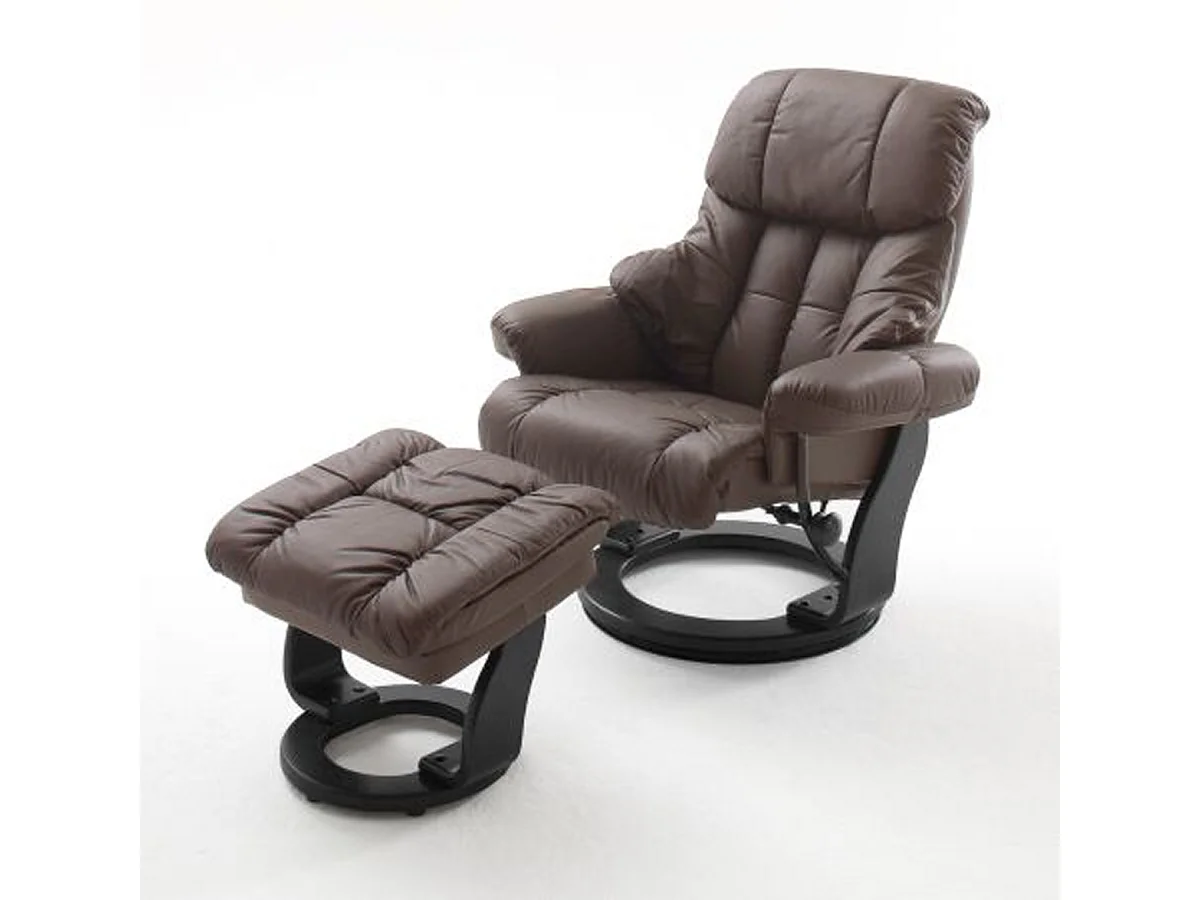 Fauteuil relax en cuir marron et noir avec tabouret - 90 x 104 x 91 cm