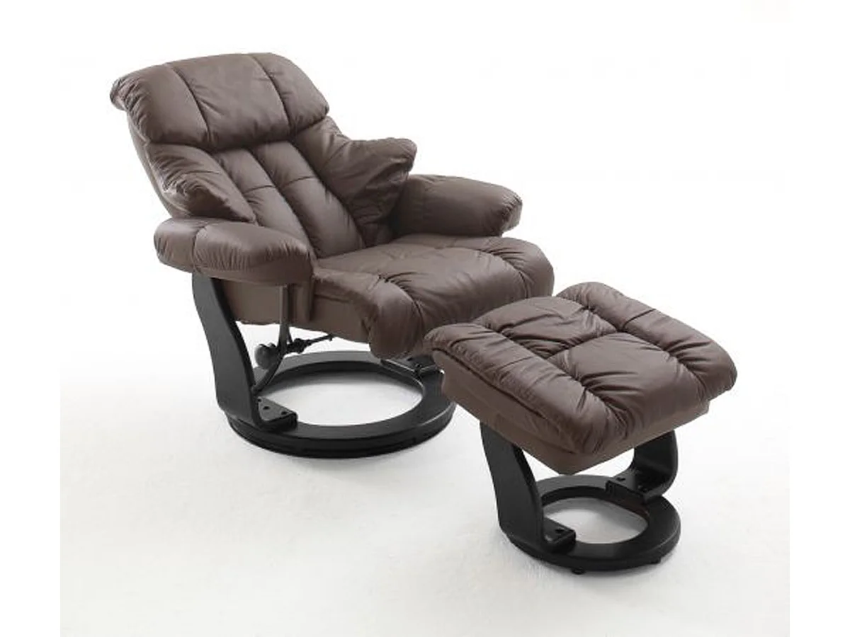 Fauteuil relax en cuir marron et noir avec tabouret - 90 x 104 x 91 cm