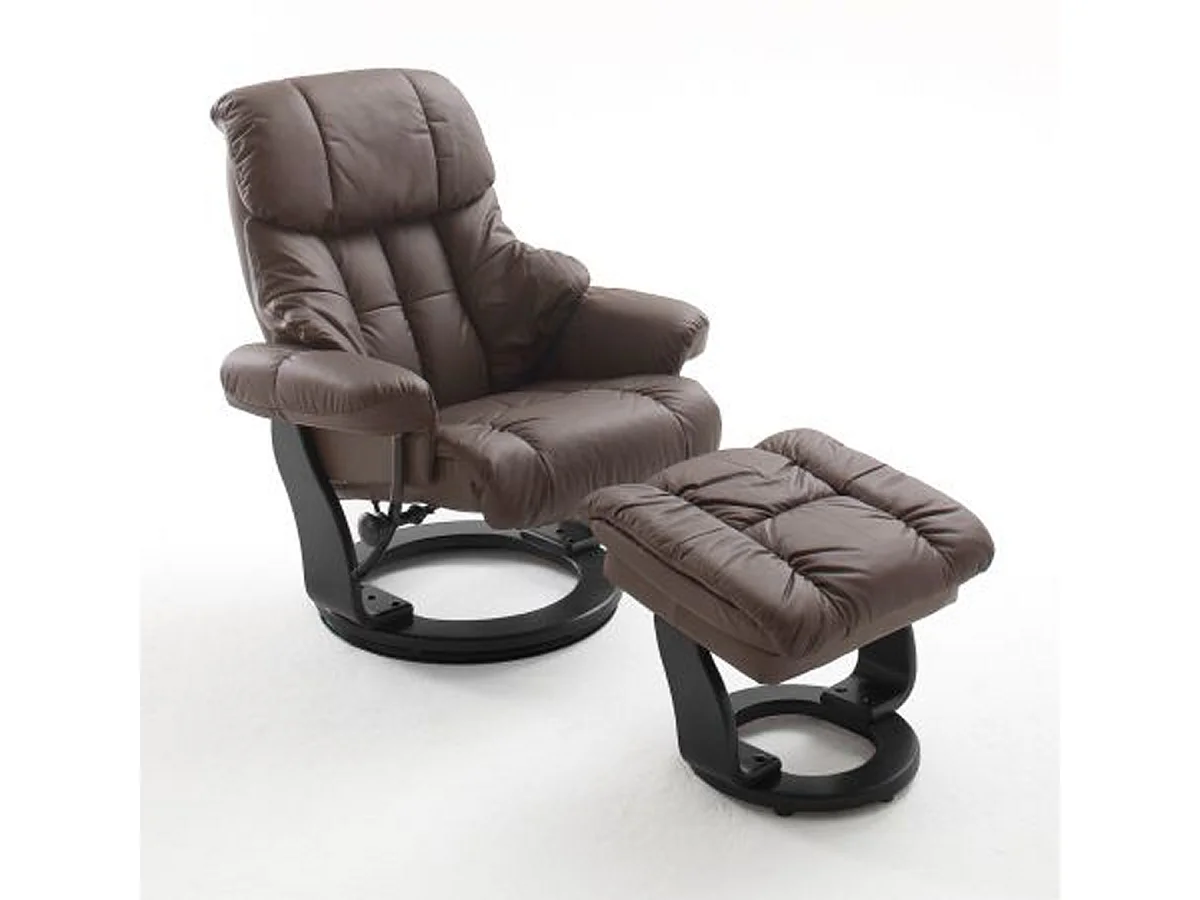 Fauteuil relax en cuir marron et noir avec tabouret - 90 x 104 x 91 cm