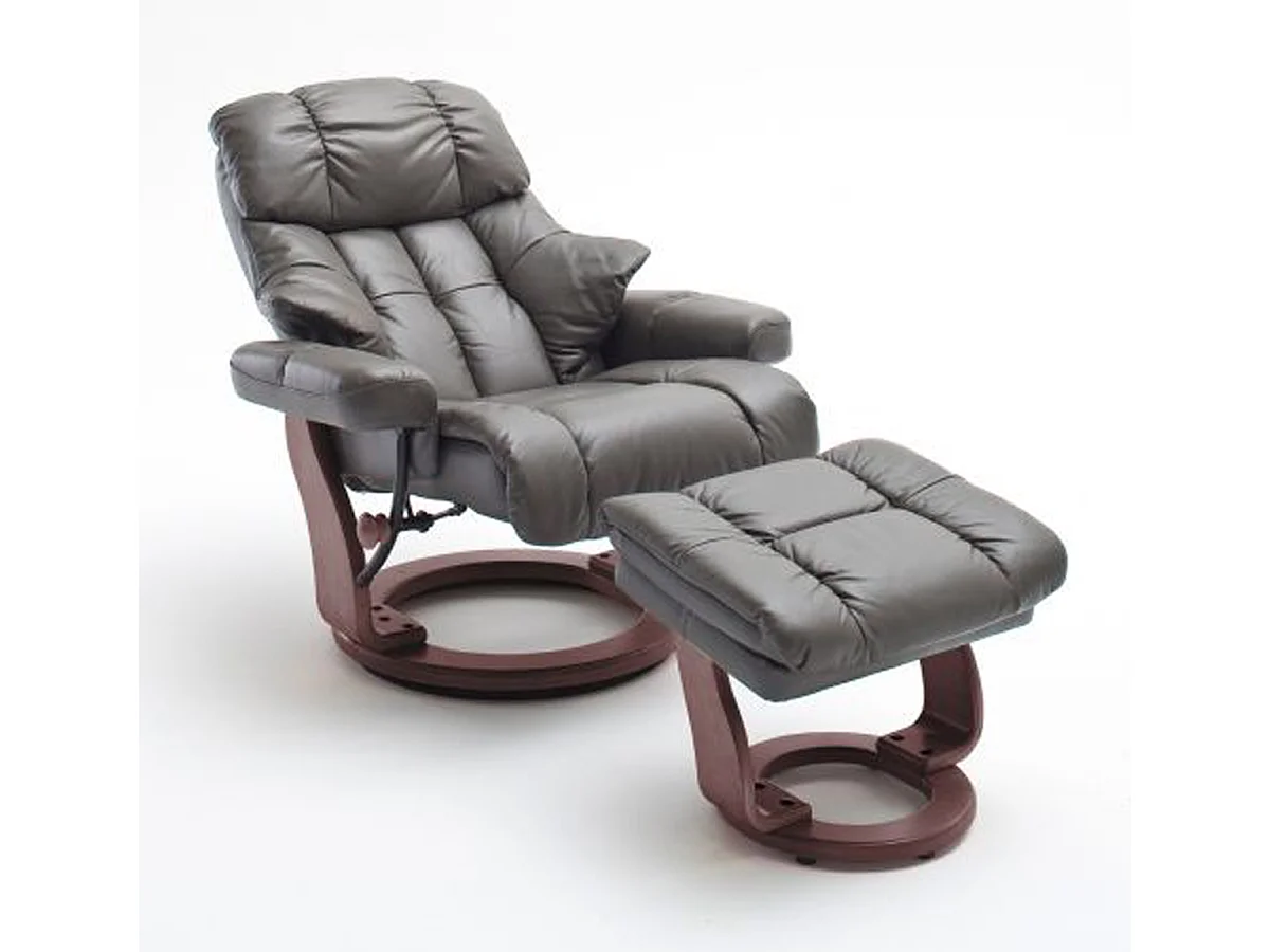 Fauteuil relax en cuir gris foncé et noir avec tabouret - 90 x 104 x 91 cm