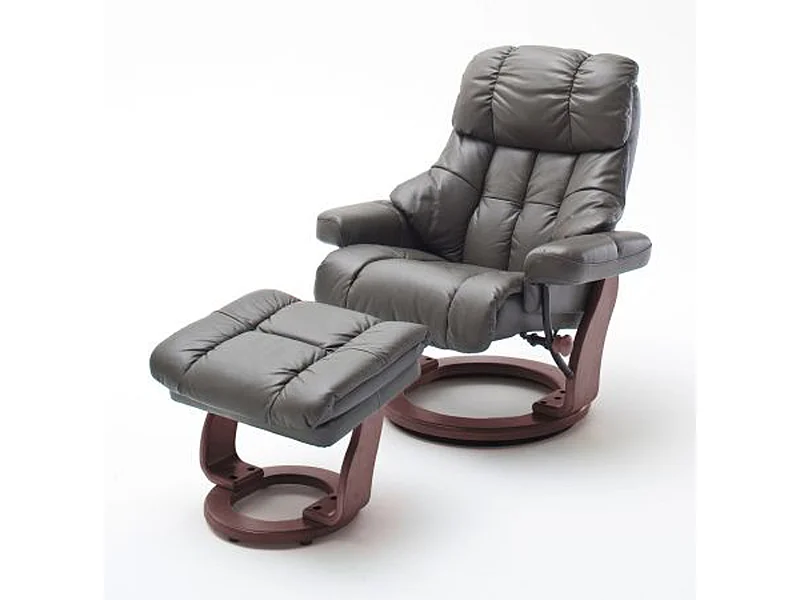 Fauteuil relax en cuir gris foncé et noir avec tabouret - 90 x 104 x 91 cm