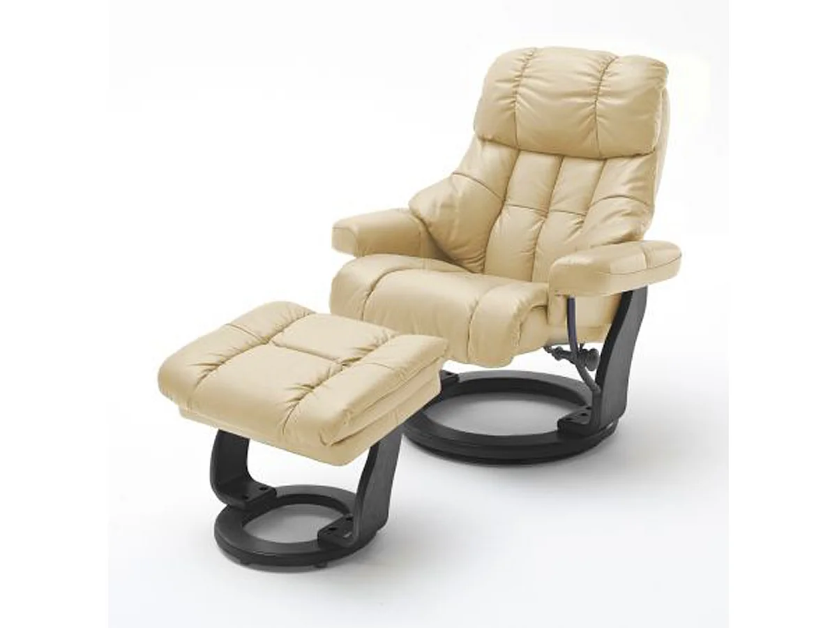 Fauteuil relax en cuir coloris crème / noir - 97 x 110 x 92 cm