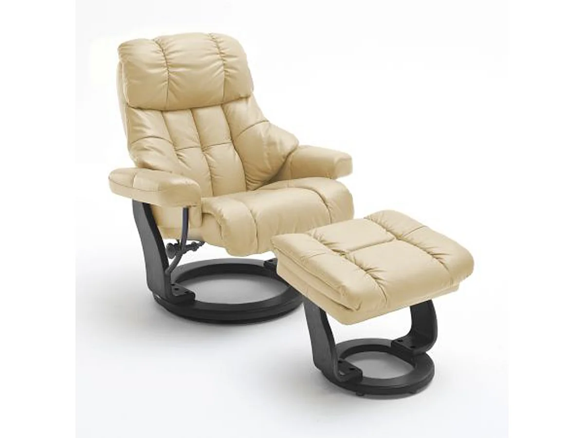 Fauteuil relax en cuir coloris crème / noir - 97 x 110 x 92 cm