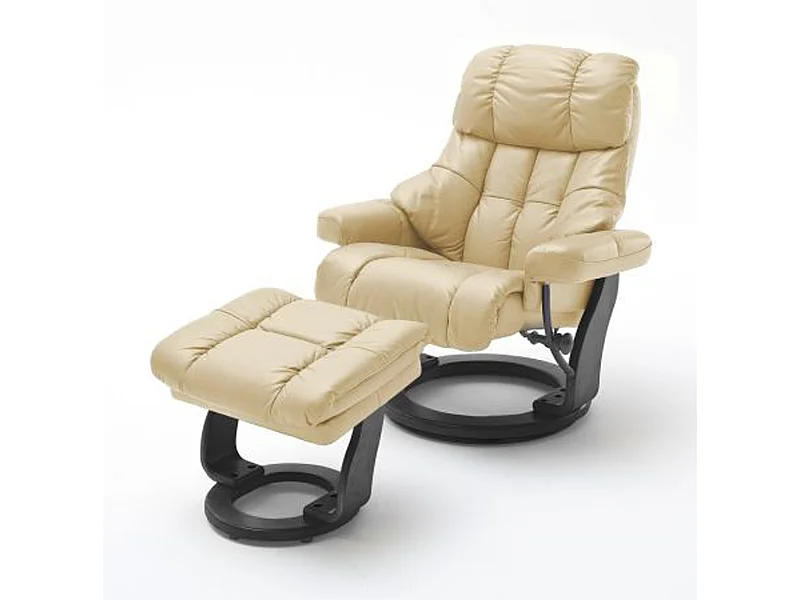 Fauteuil relax en cuir coloris crème / noir - 97 x 110 x 92 cm