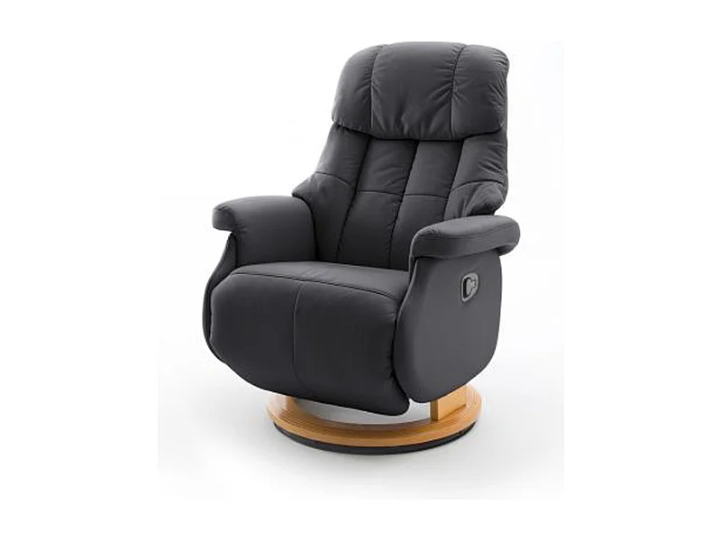 Fauteuil relax en cuir coloris noir et naturel - 77 x 111 x 86 cm