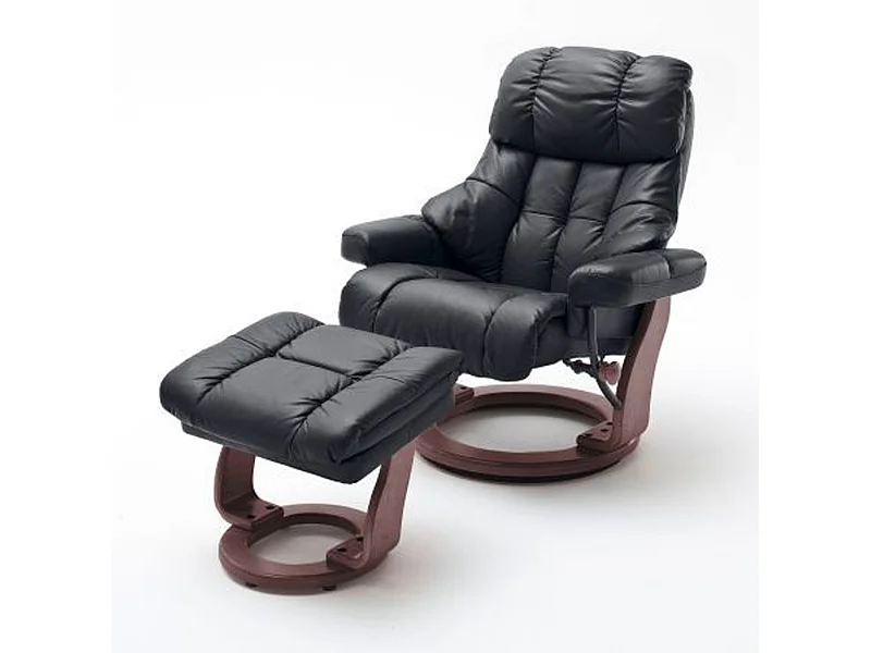 Fauteuil relax en cuir coloris noir / noyer - 97 x 110 x 92 cm