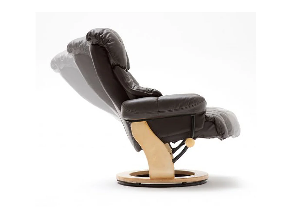 Fauteuil relax en cuir marron et naturel avec tabouret - 90 x 104 x 91 cm