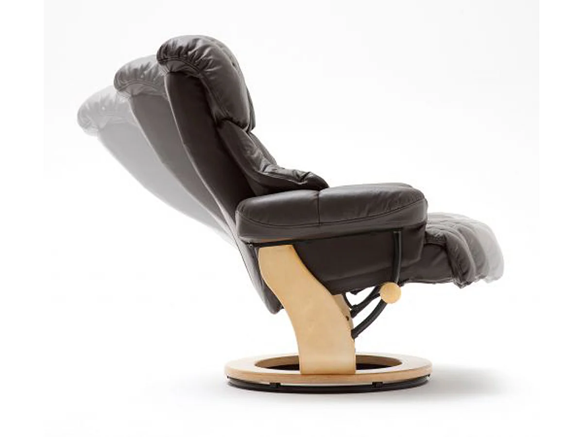 Fauteuil relax en cuir marron et naturel avec tabouret - 90 x 104 x 91 cm