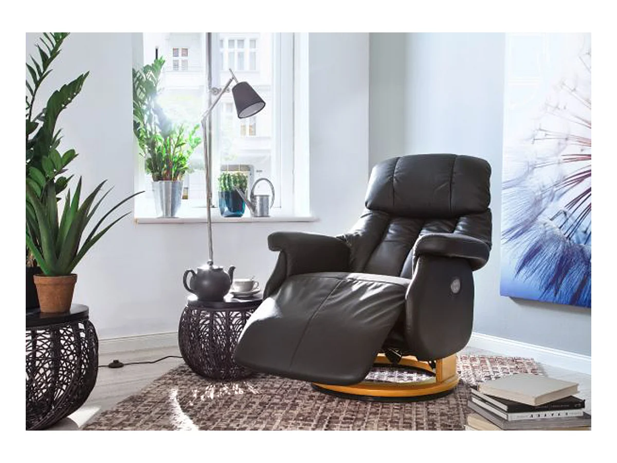 Fauteuil relax en cuir coloris marron / naturel - 82 x 111 x 86 cm