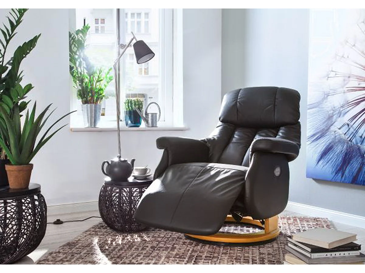 Fauteuil relax en cuir coloris marron / naturel - 82 x 111 x 86 cm