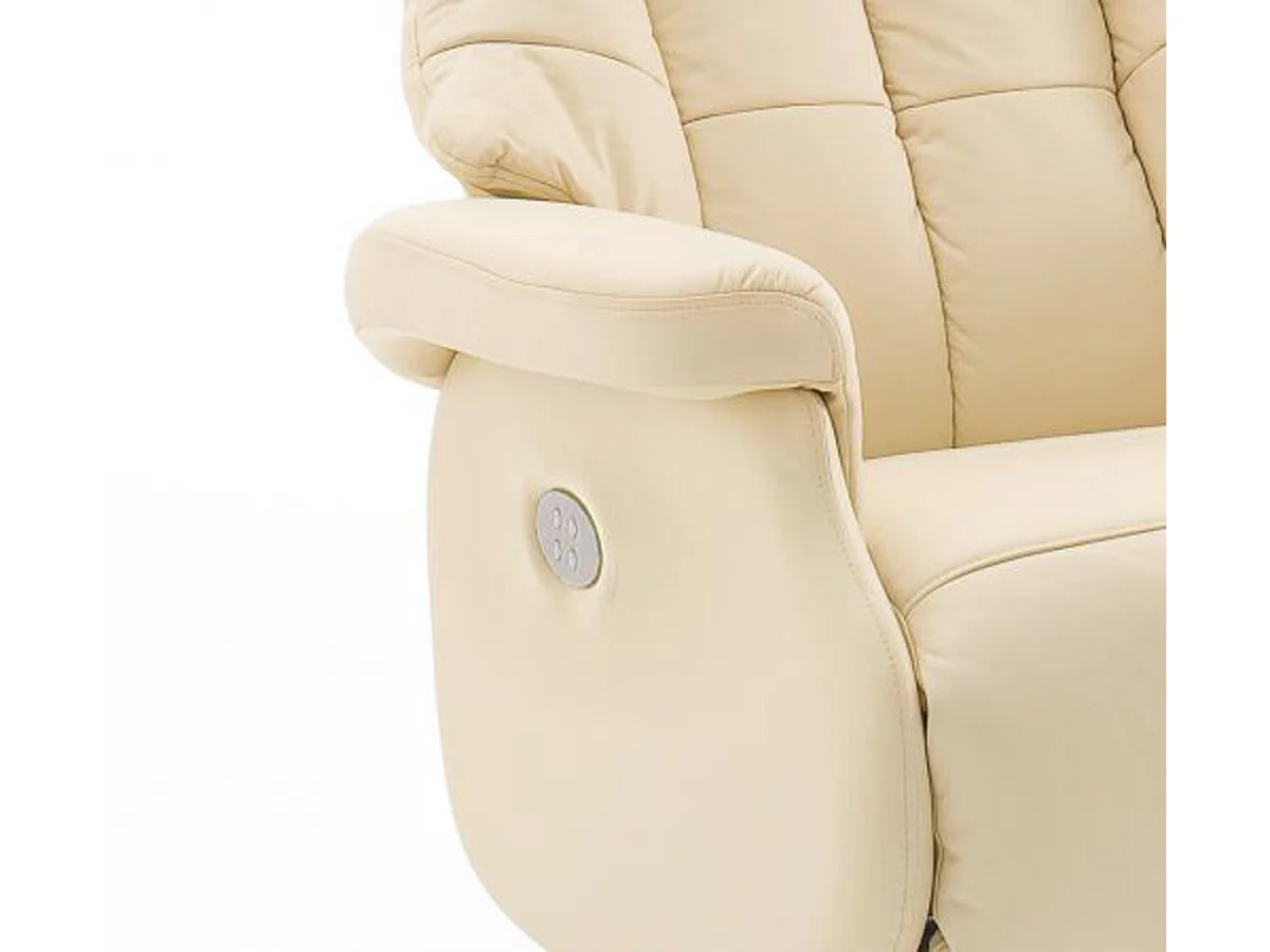 Fauteuil relax en cuir coloris crème et noir - 82 x 111 x 86 cm