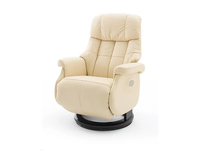 Fauteuil relax en cuir coloris crème et noir - 82 x 111 x 86 cm