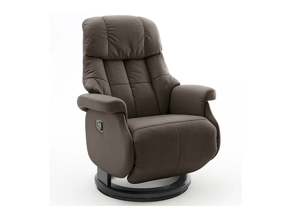 Fauteuil relax / fauteuil rotatif en cuir marron - L.77 x H.111 x P.86 cm