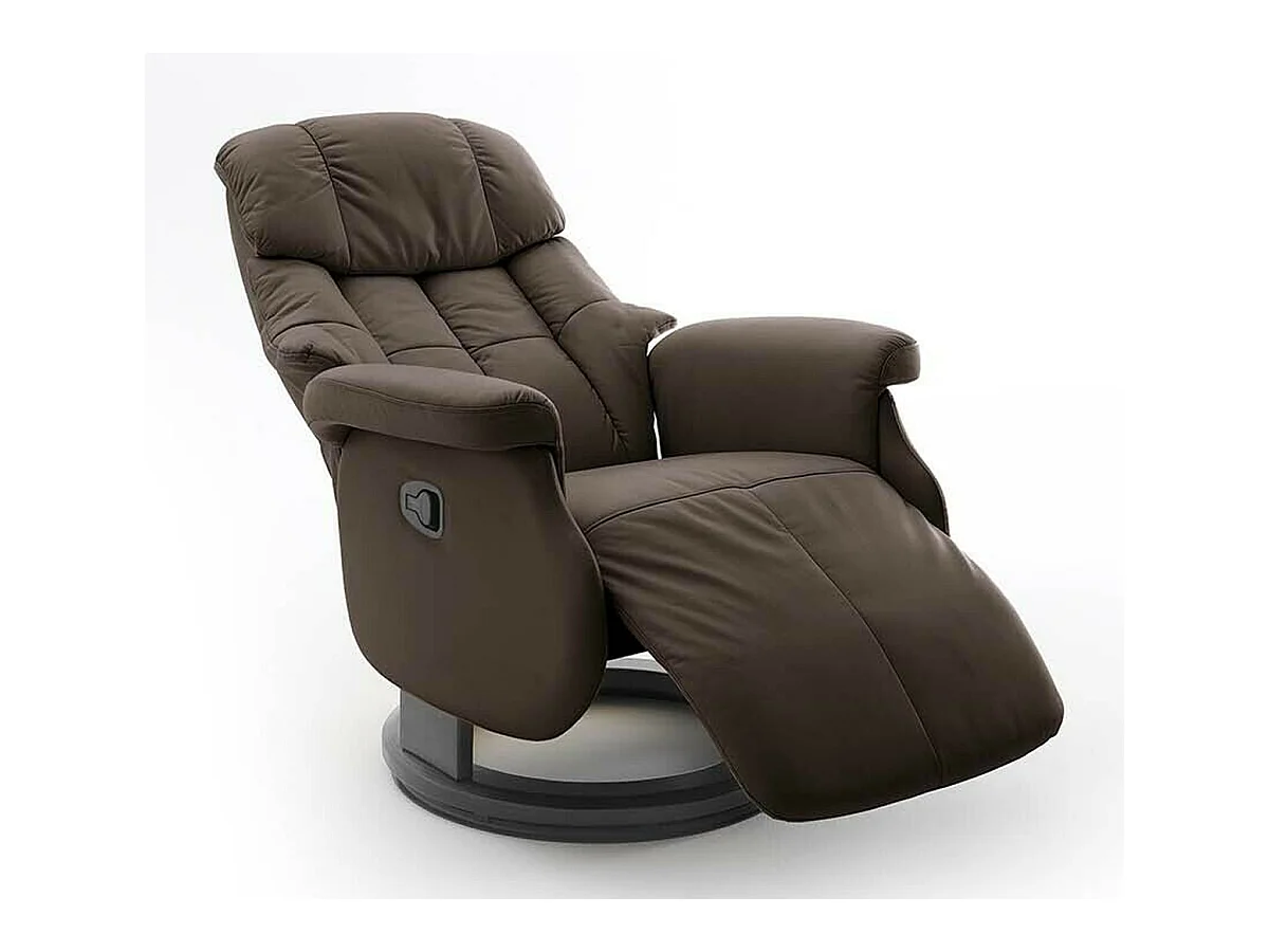 Fauteuil relax / fauteuil rotatif en cuir marron - L.77 x H.111 x P.86 cm