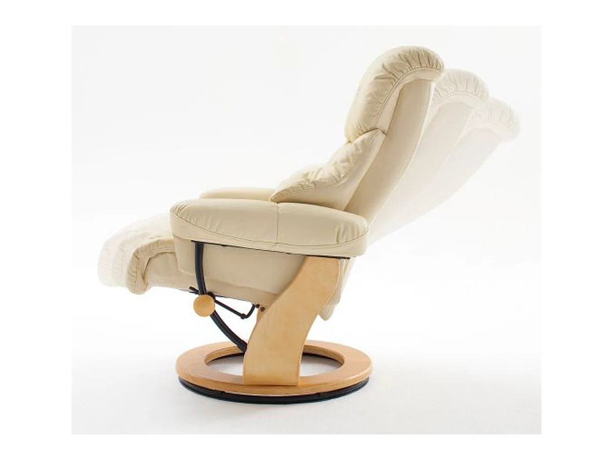 Fauteuil relax en cuir crème et naturel avec tabouret - 90 x 104 x 91 cm