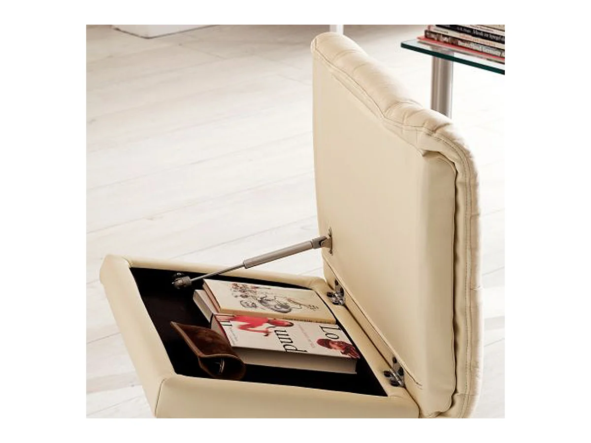 Fauteuil relax en cuir crème et naturel avec tabouret - 90 x 104 x 91 cm