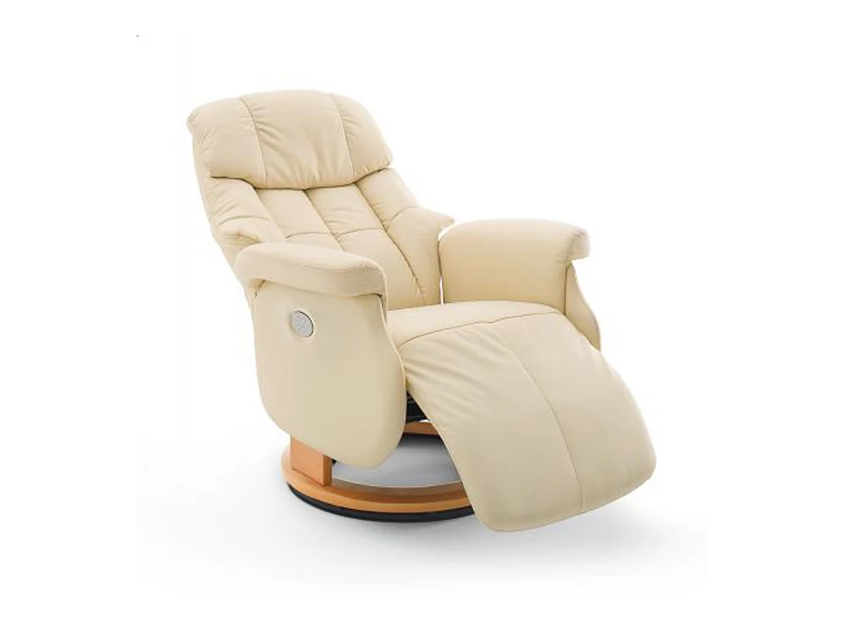 Fauteuil relax en cuir coloris crème et naturel - 82 x 111 x 86 cm