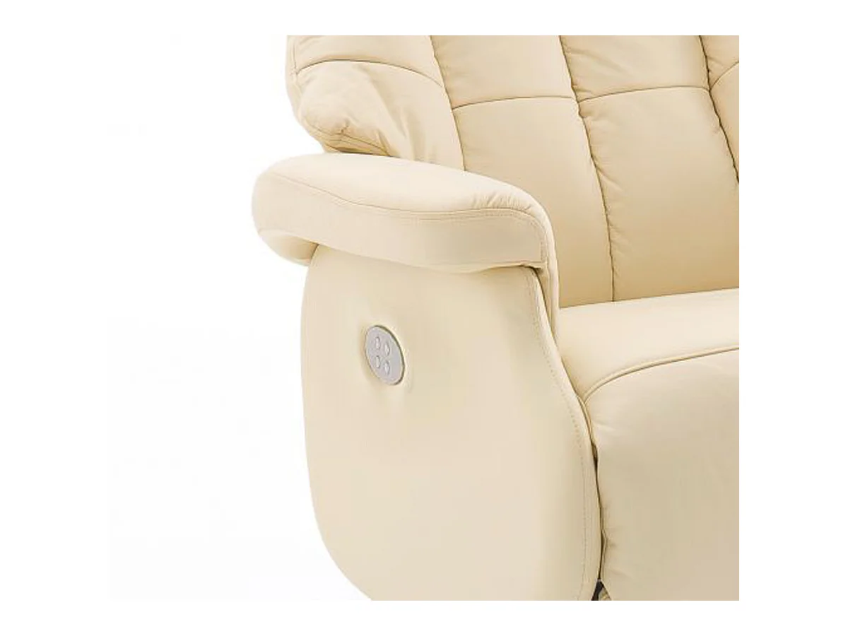 Fauteuil relax en cuir coloris crème et naturel - 82 x 111 x 86 cm