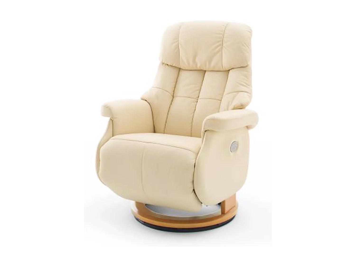 Fauteuil relax en cuir coloris crème et naturel - 82 x 111 x 86 cm