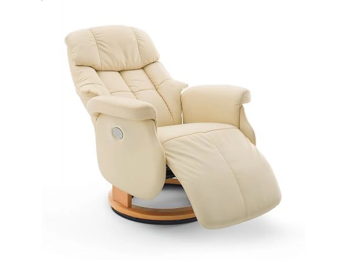 Fauteuil relax en cuir coloris crème et naturel - 82 x 111 x 86 cm