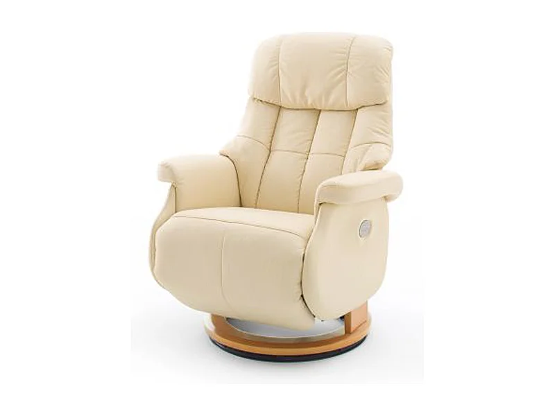 Fauteuil relax en cuir coloris crème et naturel - 82 x 111 x 86 cm