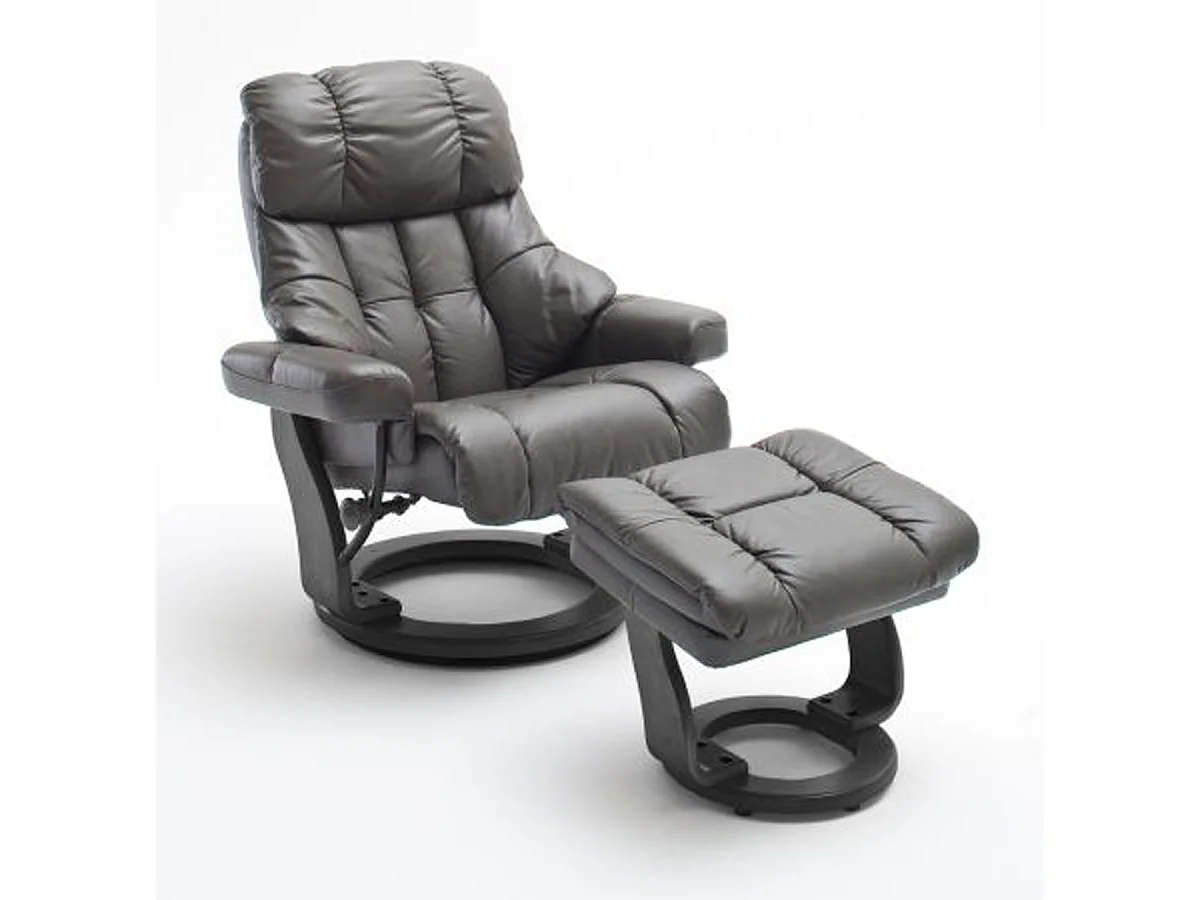 Fauteuil relax en cuir gris foncé et noir avec tabouret - 90 x 104 x 91 cm