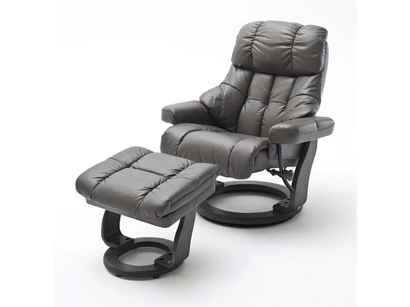 Fauteuil relax en cuir gris foncé et noir avec tabouret - 90 x 104 x 91 cm